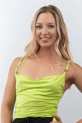 Cowl Neck Ruched Side Crop Top in Lime Green