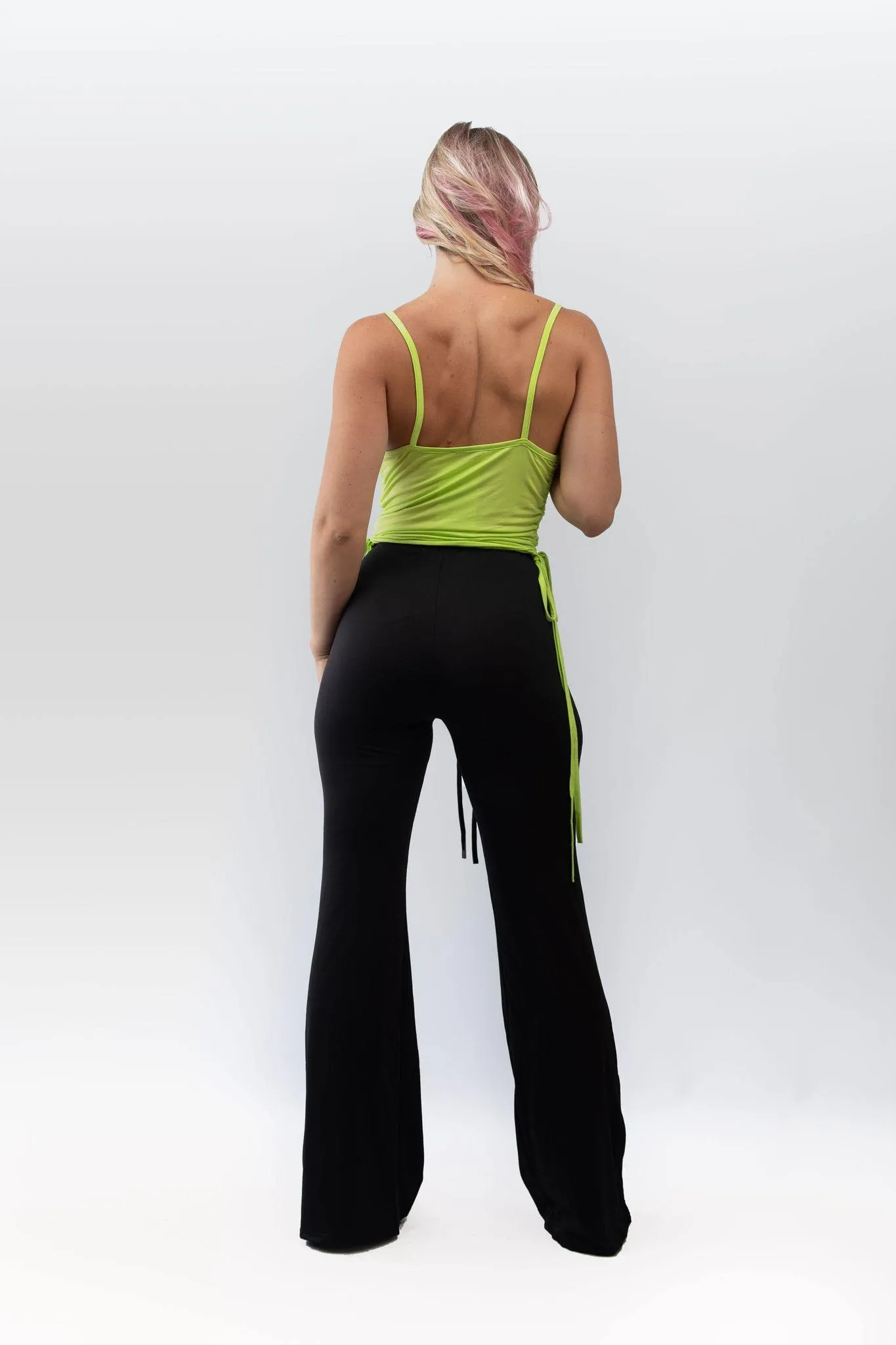 Cowl Neck Ruched Side Crop Top in Lime Green