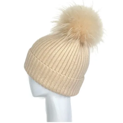 Cream Angora Wool Pom Hat
