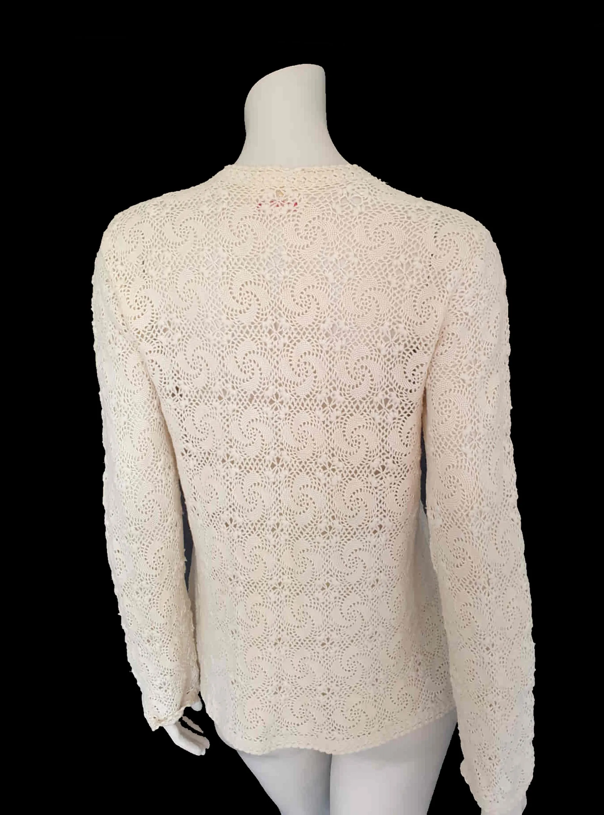 Crocheted Cream Wool Cardigan - M