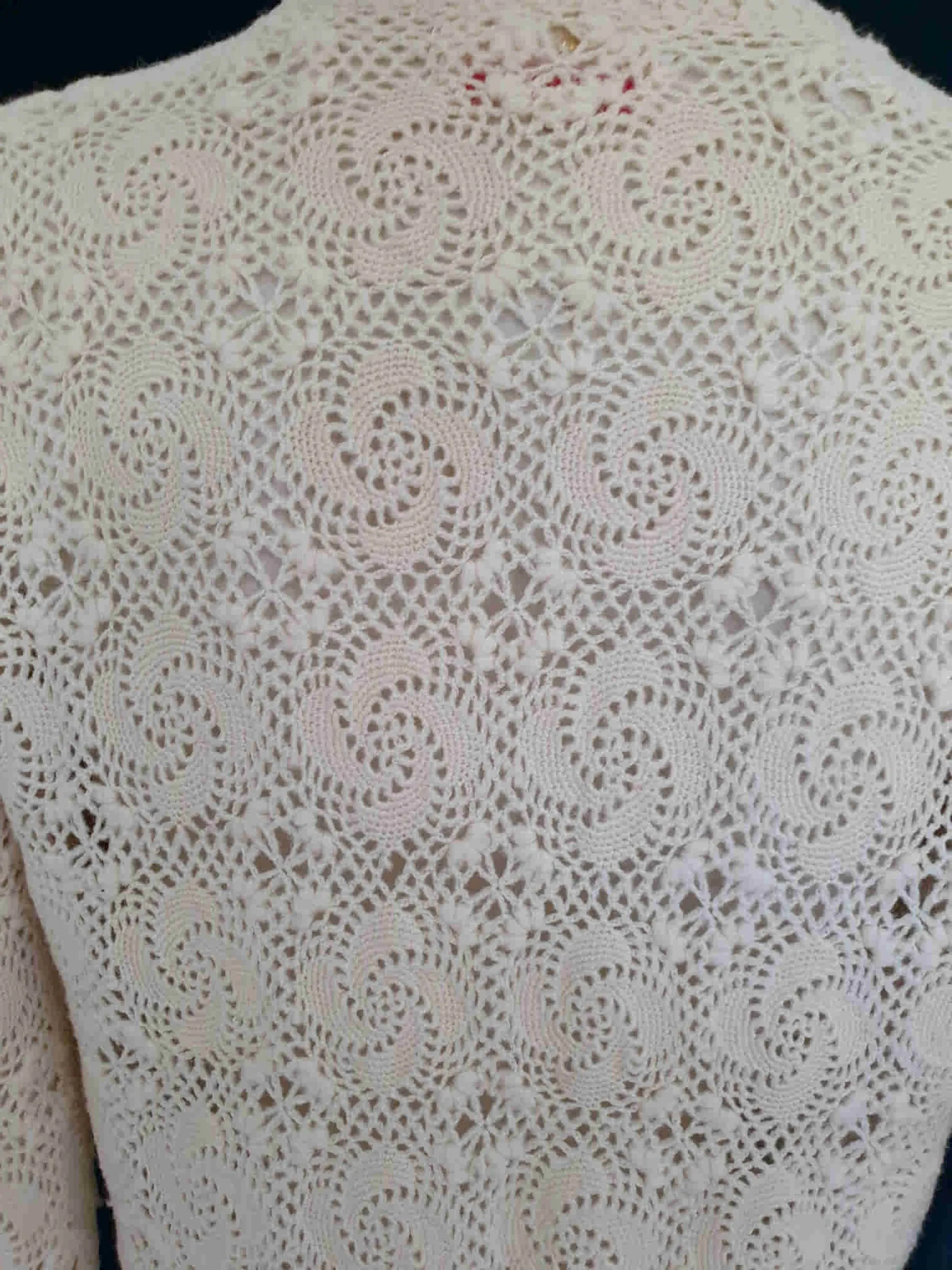 Crocheted Cream Wool Cardigan - M
