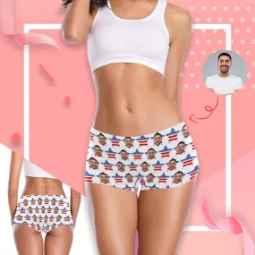 Custom Flag Stars Underwear for Women Personalized Face Women's Boyshort Panties