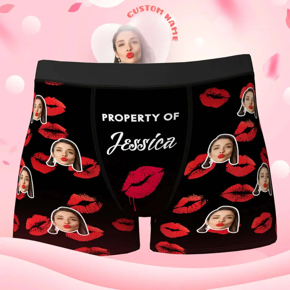 Custom Photo Face Lips "Property Of" Boxer Shorts