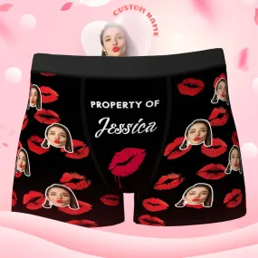 Custom Photo Face Lips "Property Of" Boxer Shorts