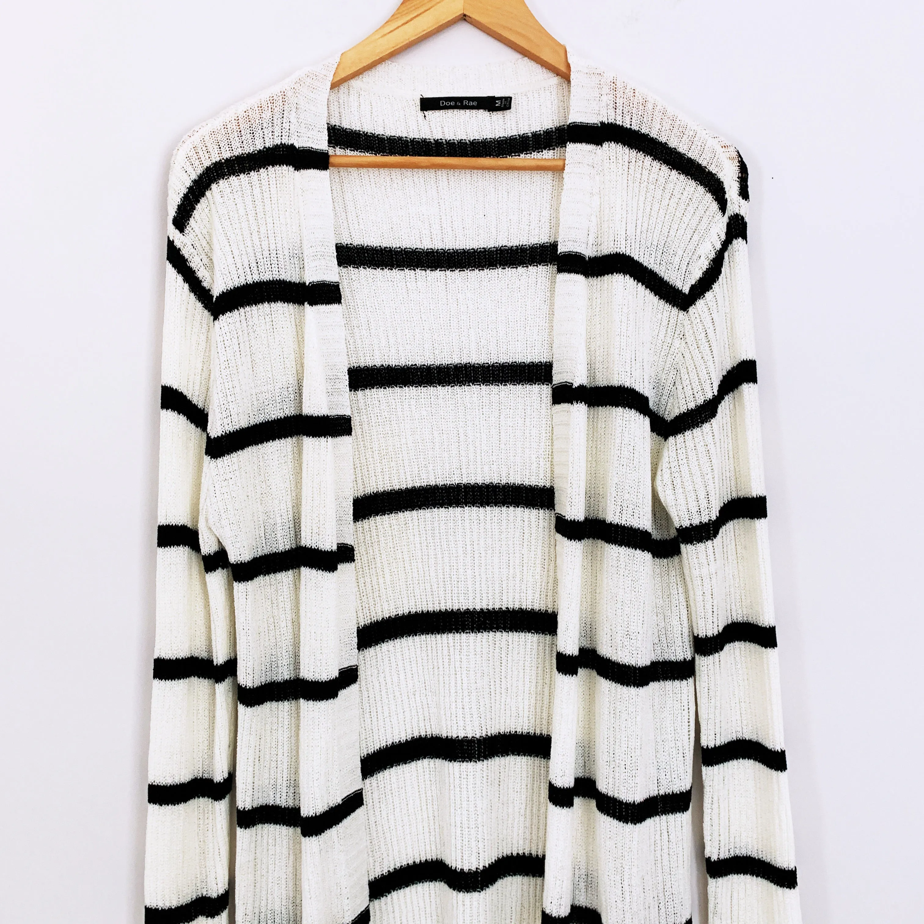 Doe & Rae White Striped Duster Cardigan- Size M