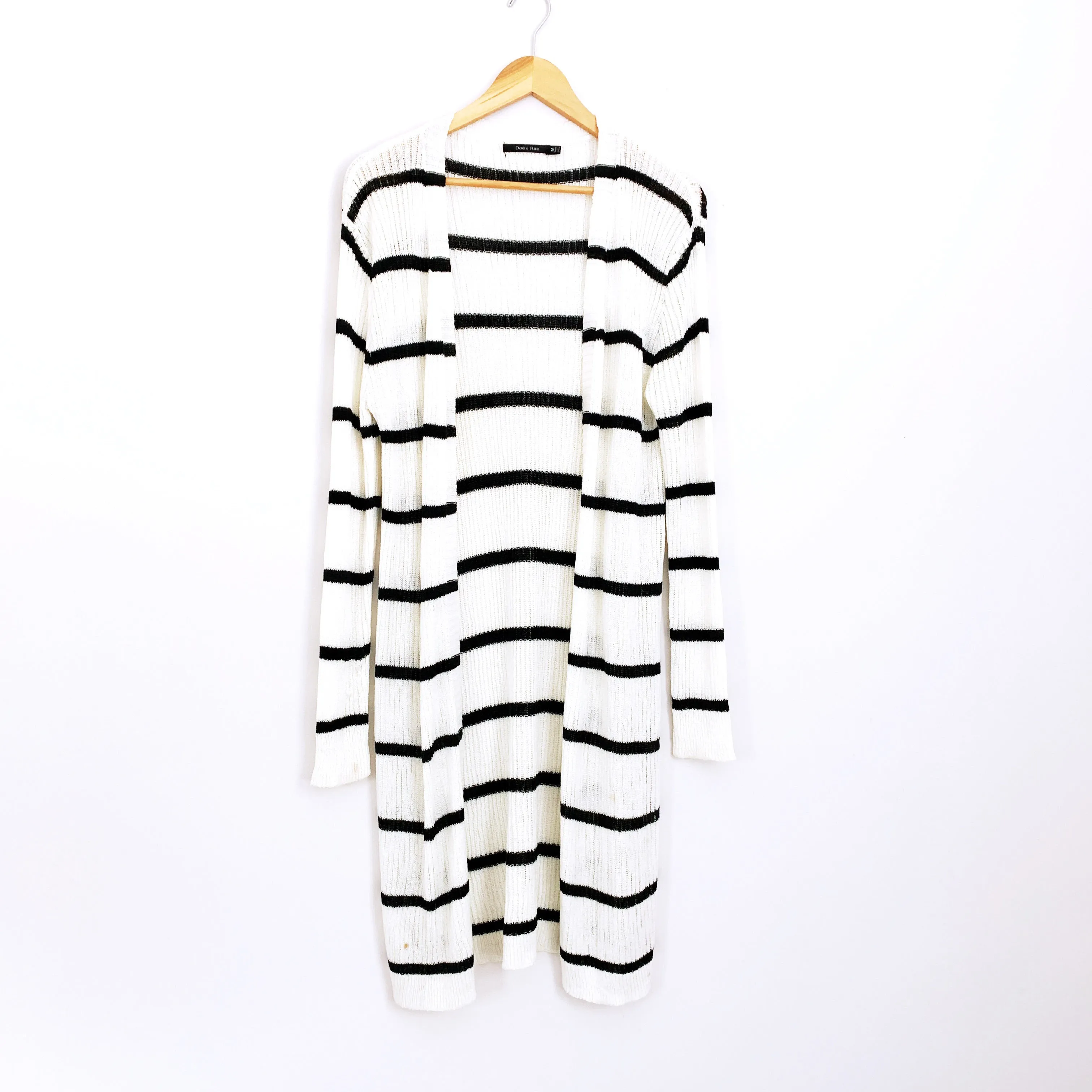 Doe & Rae White Striped Duster Cardigan- Size M