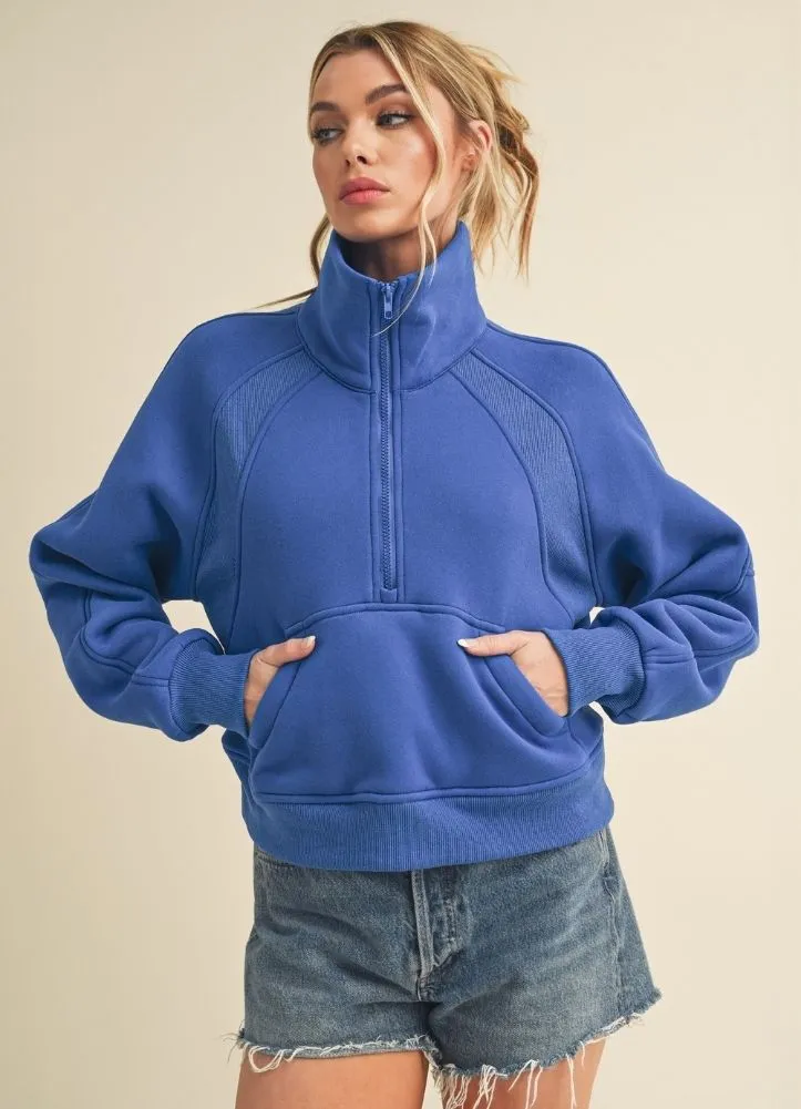 Dove Funnel Neck Half Zip in Cobalt by Aemi Co