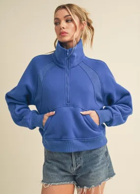 Dove Funnel Neck Half Zip in Cobalt by Aemi Co