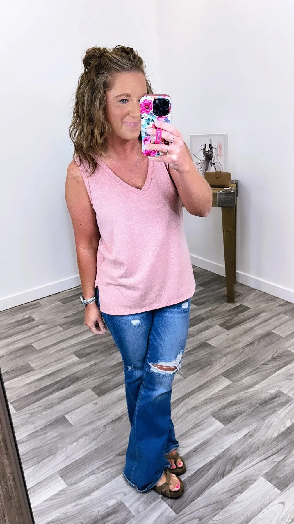 Dusty Rose Vneck Side Slit Tank (SM-3X)