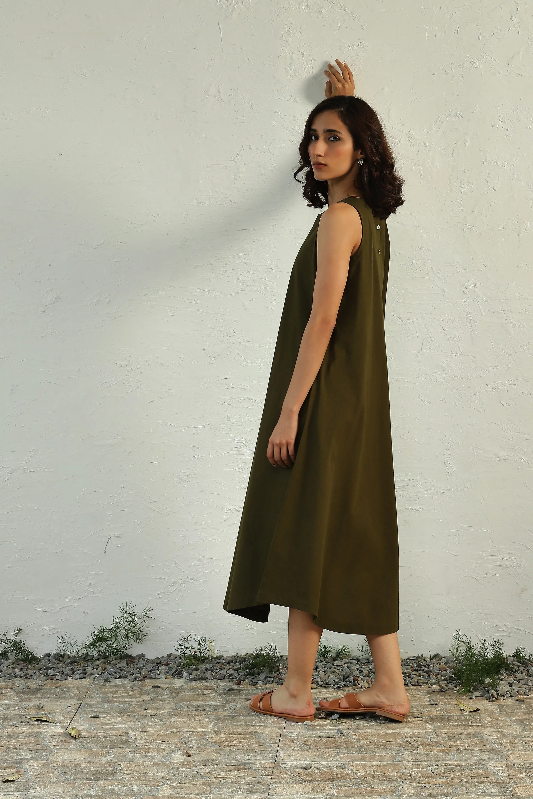 Earthy Green Halter Dress