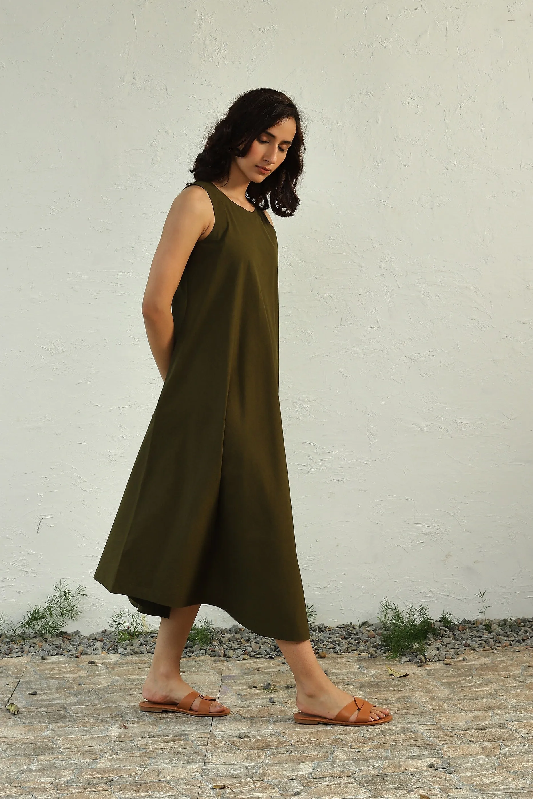 Earthy Green Halter Dress