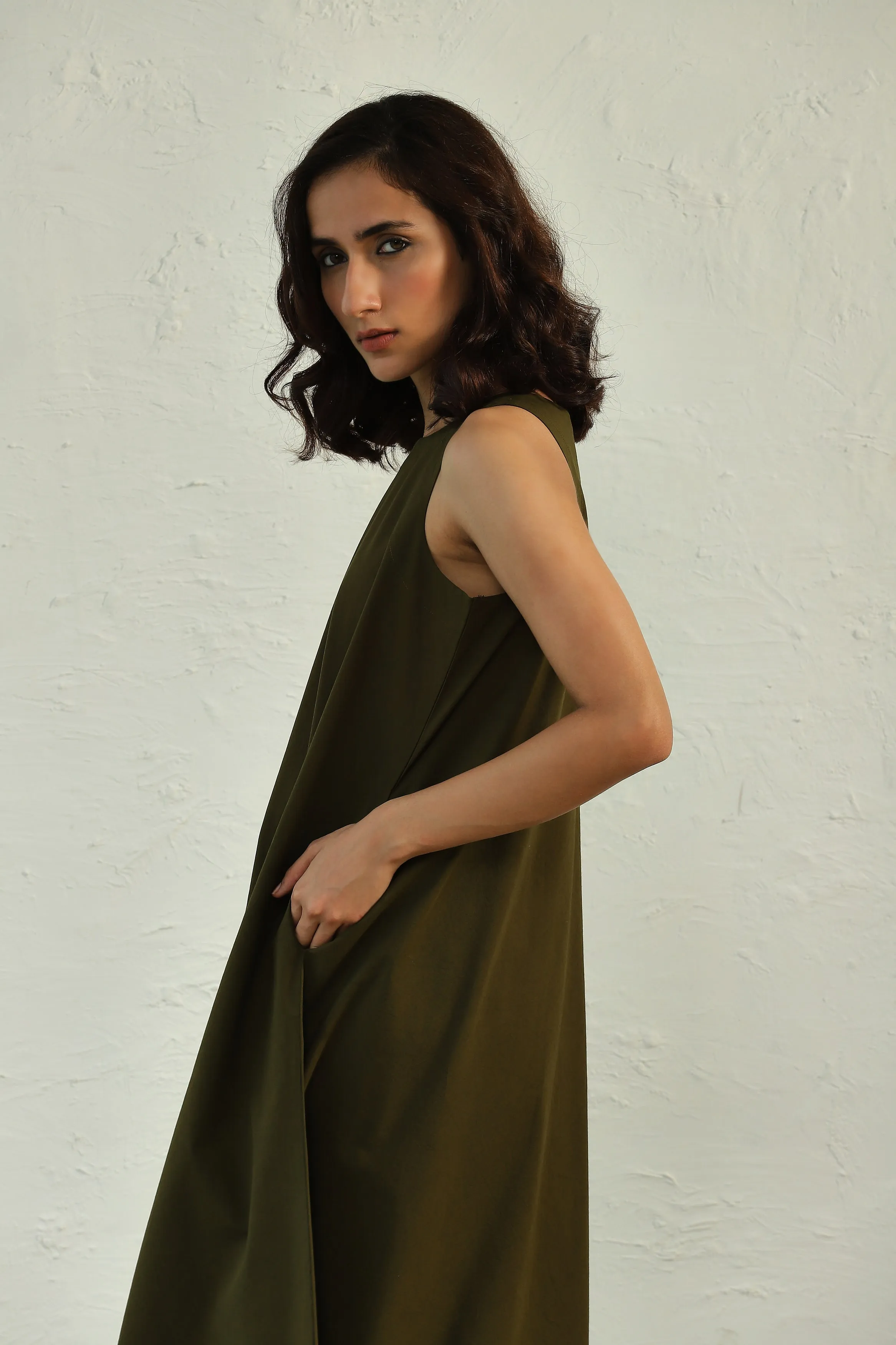 Earthy Green Halter Dress