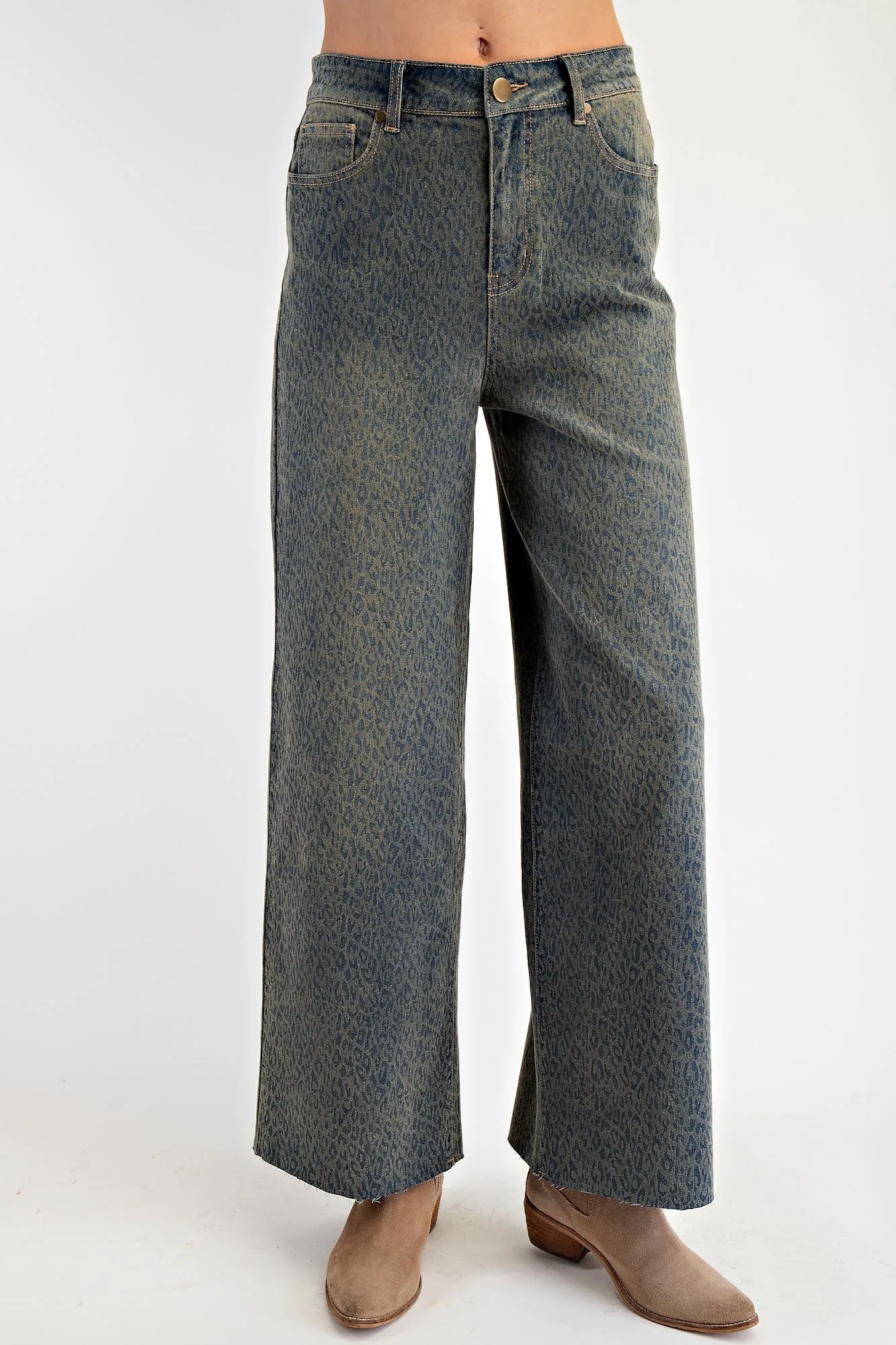 Easel Cheetah Printed Stretch Denim Pants