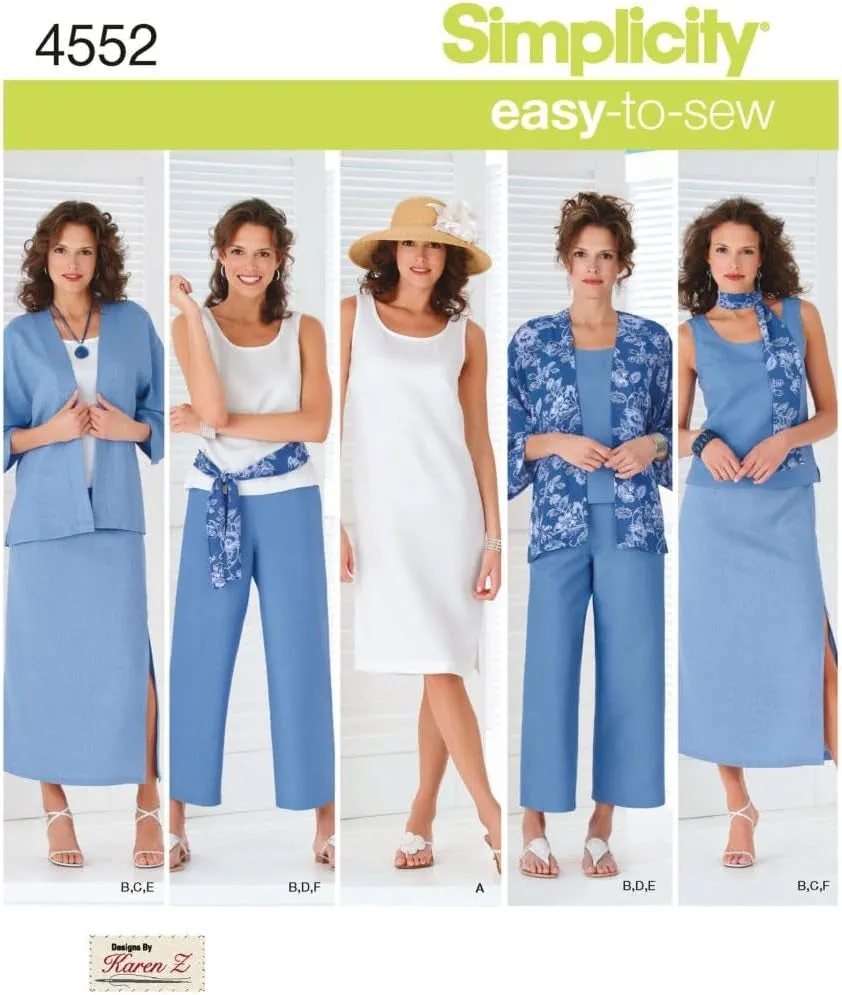 Easy-To-Sew 4552 plus Size Skirt, Pants, Dress, and Scarf Sewing Pattern for Women by Karen Z, Sizes BB (20W-28W)