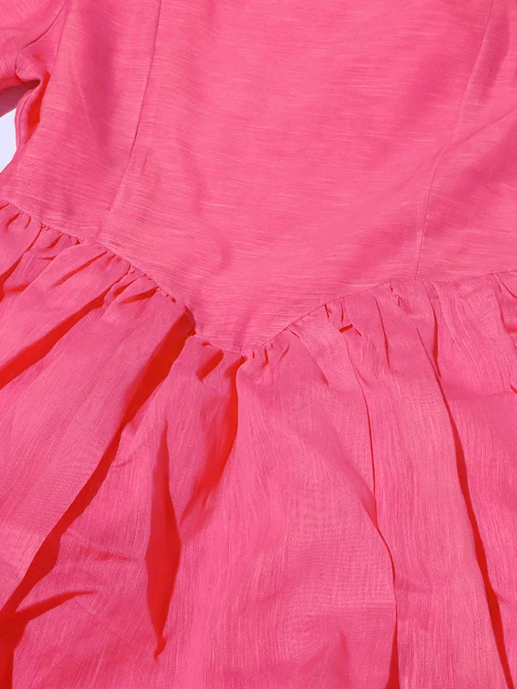Elegant Round Neck Lantern Sleeve Ruffle Loose Dress