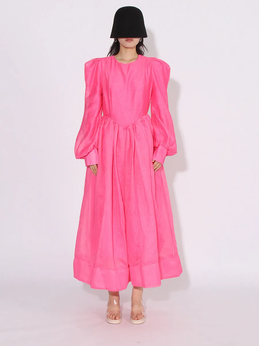 Elegant Round Neck Lantern Sleeve Ruffle Loose Dress