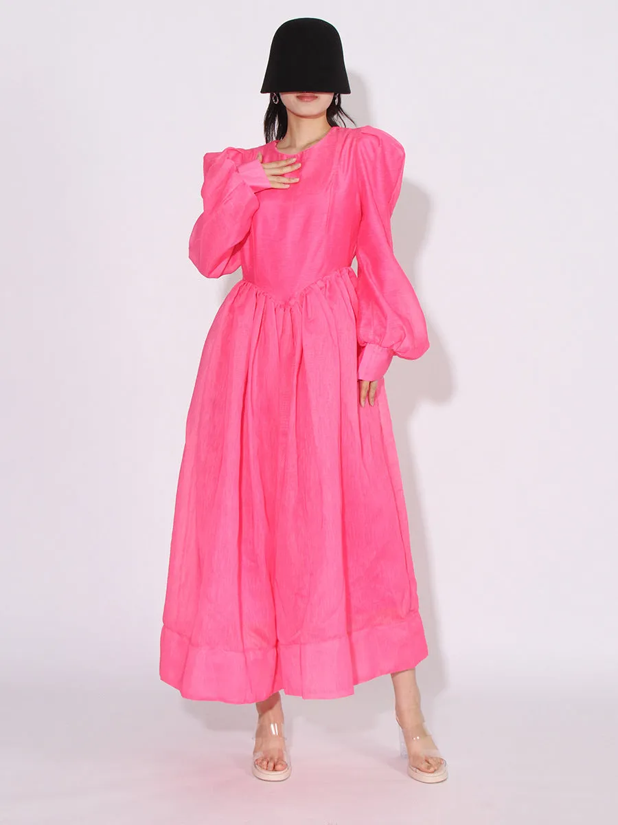 Elegant Round Neck Lantern Sleeve Ruffle Loose Dress