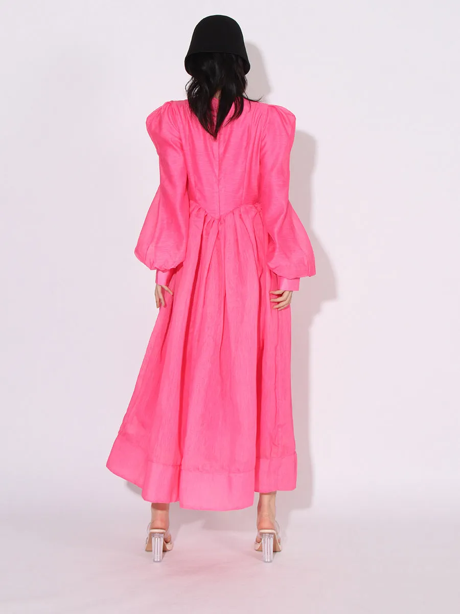Elegant Round Neck Lantern Sleeve Ruffle Loose Dress