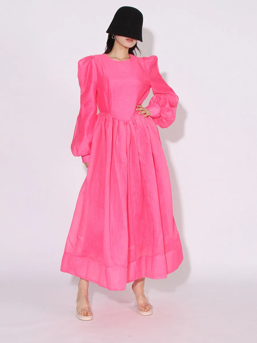 Elegant Round Neck Lantern Sleeve Ruffle Loose Dress