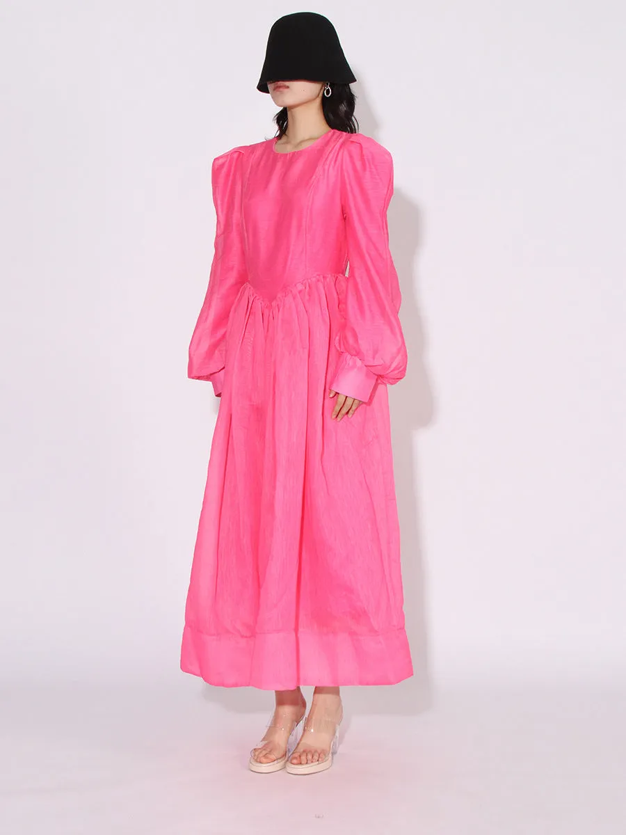 Elegant Round Neck Lantern Sleeve Ruffle Loose Dress