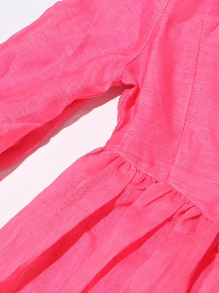 Elegant Round Neck Lantern Sleeve Ruffle Loose Dress