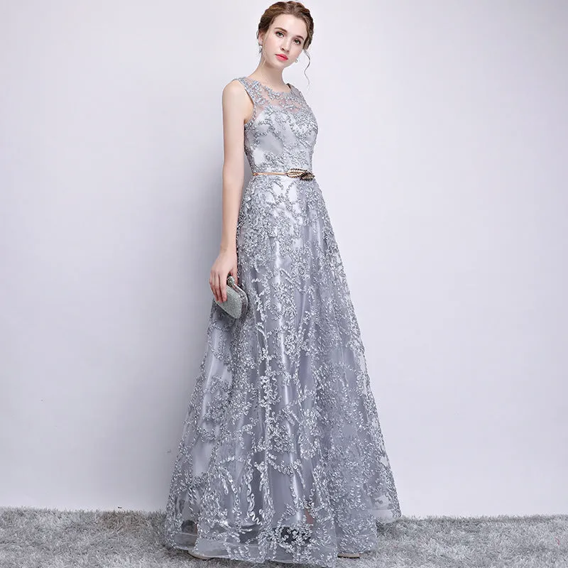 Elegant Sleeveless Embroidered Ribbon Maxi Slim Evening Dress