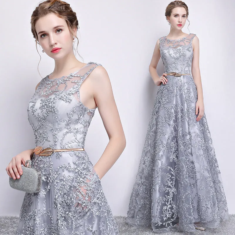 Elegant Sleeveless Embroidered Ribbon Maxi Slim Evening Dress
