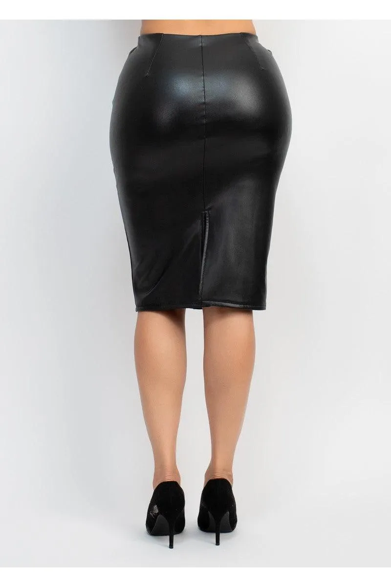 faux leather brushed midi skirt