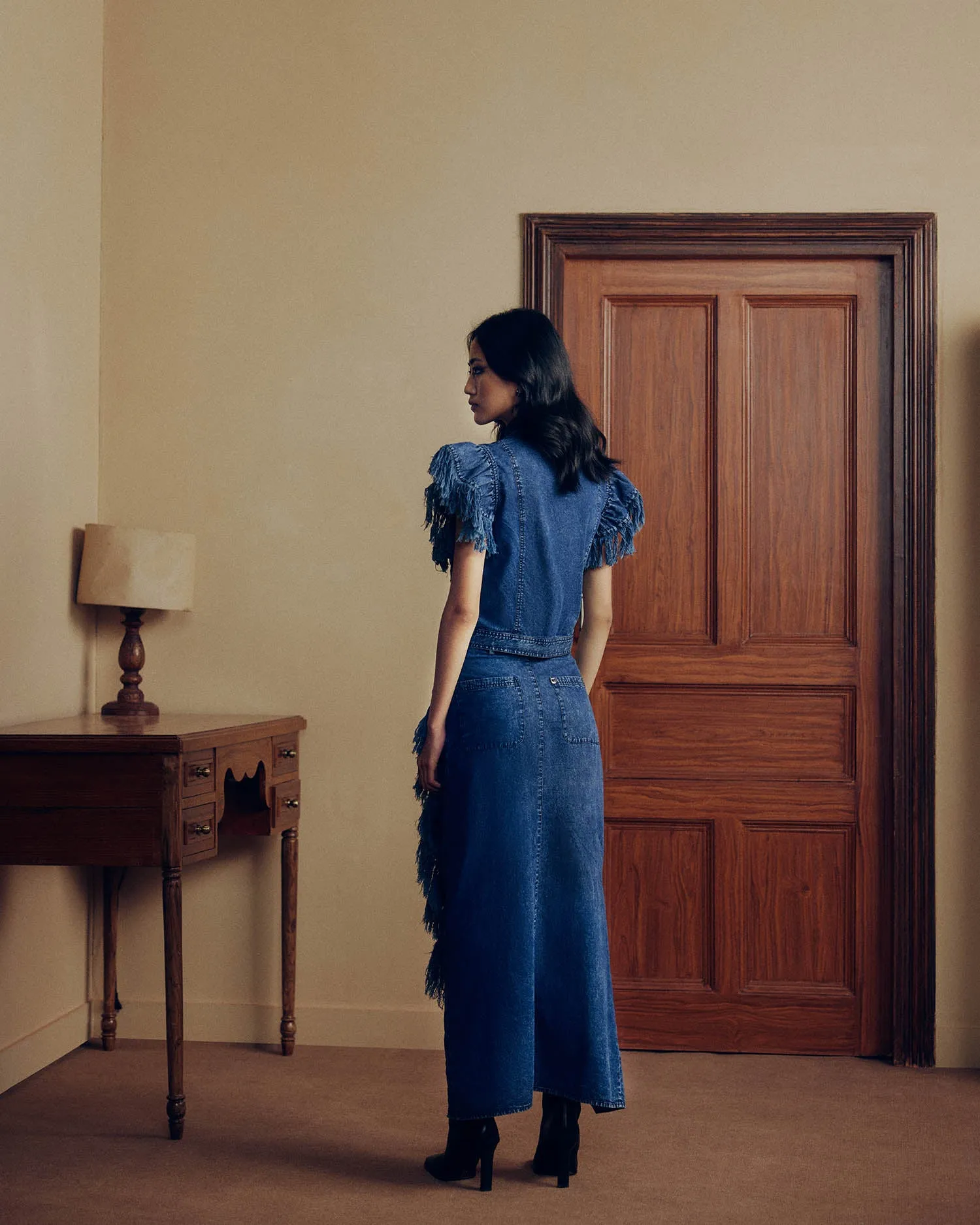 FRAYED DENIM SKIRT
