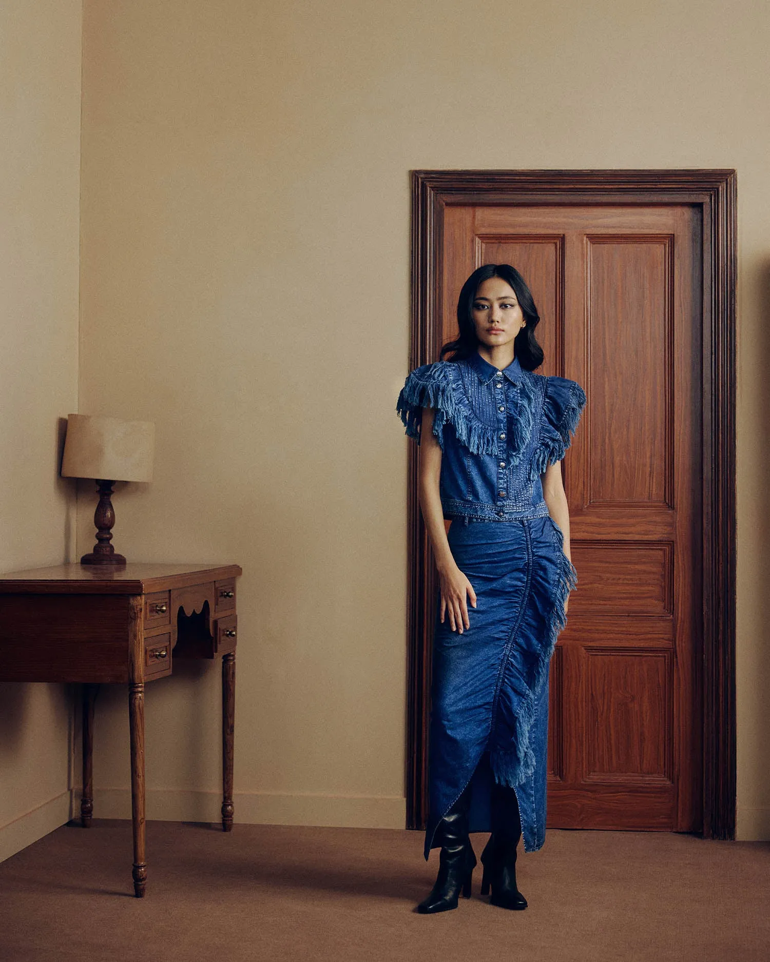 FRAYED DENIM SKIRT