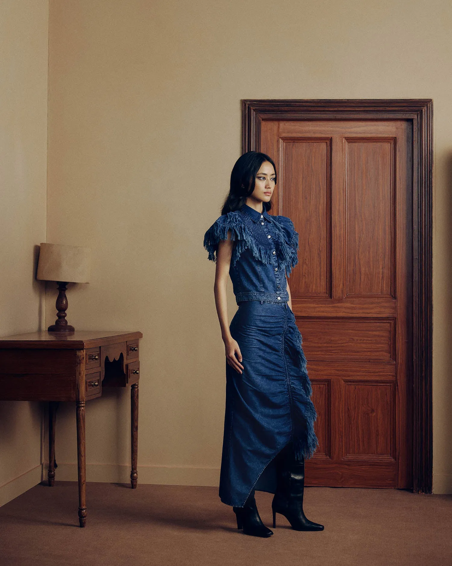 FRAYED DENIM SKIRT