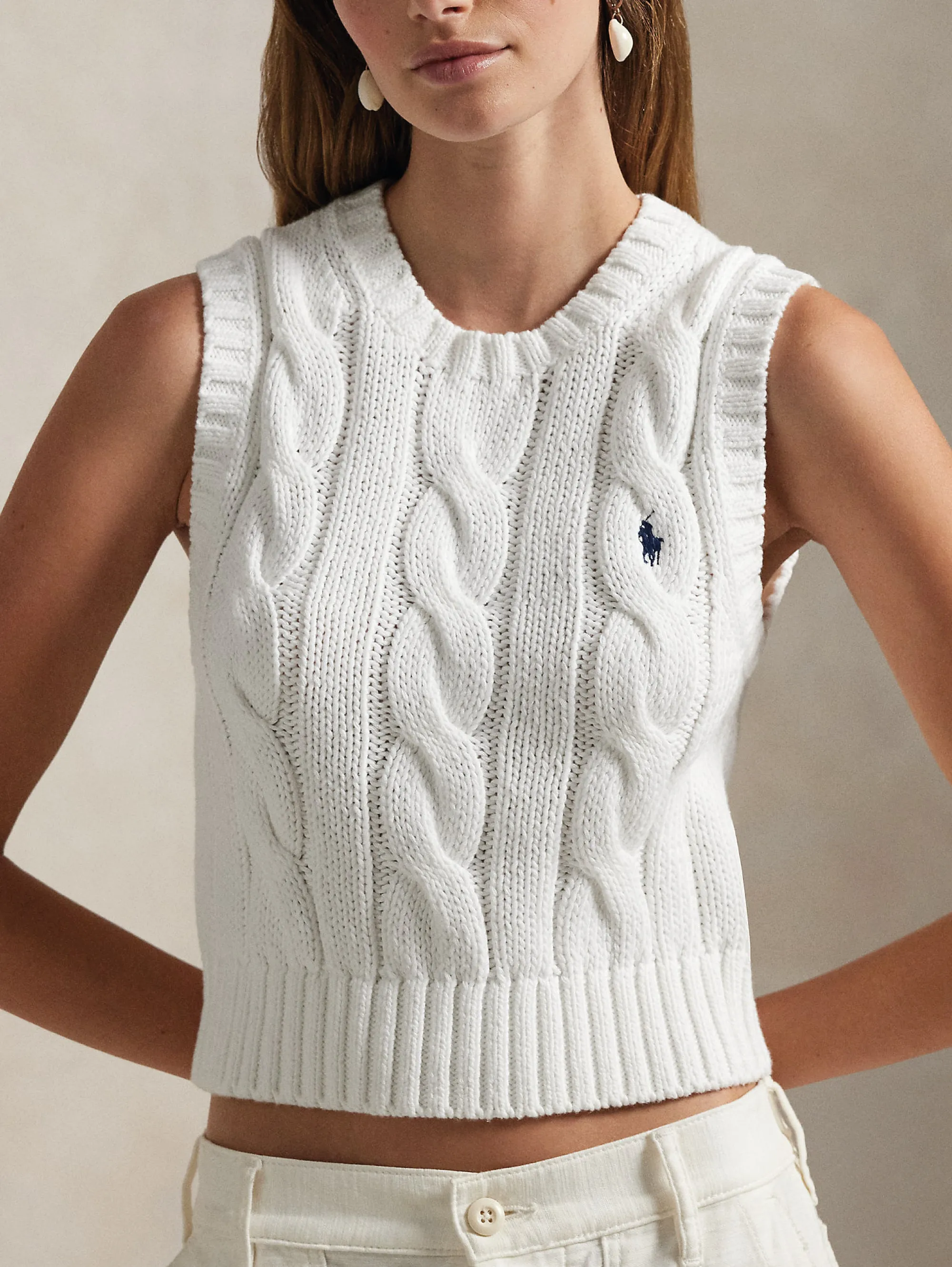 Gilet in Maglia a Trecce Bianco