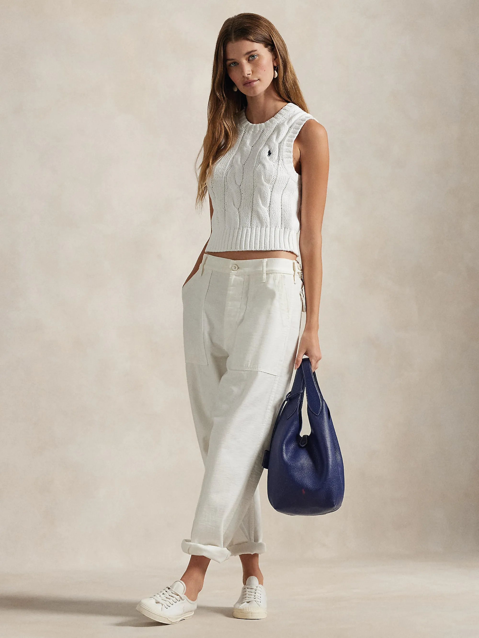 Gilet in Maglia a Trecce Bianco