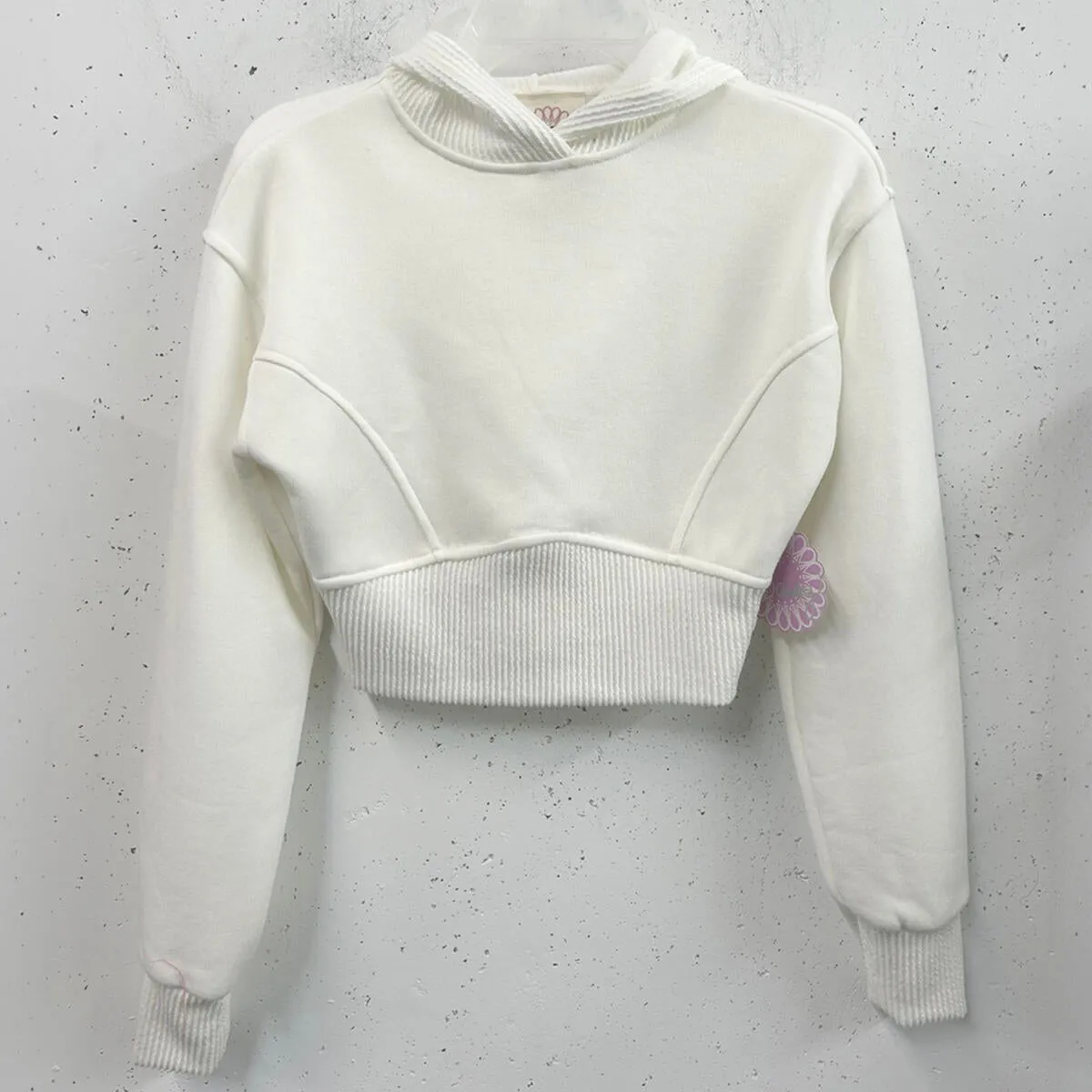 Girls Ivory Crop Hoodie Sweater