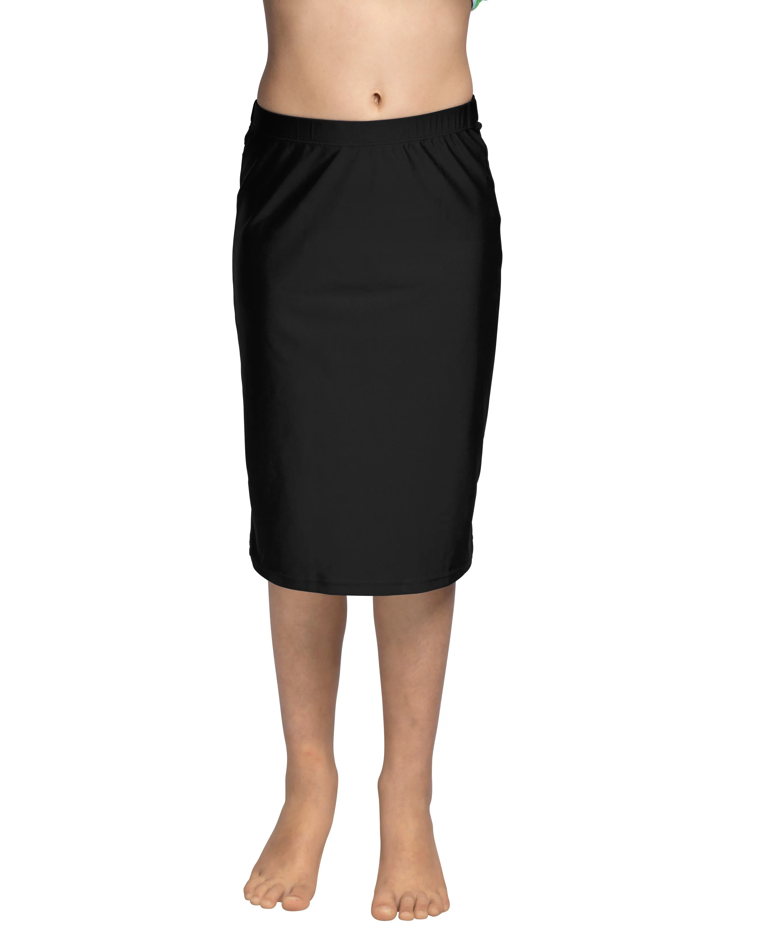 Girls Modest Tznius Athletic Skirt for Swim tennis Beach sports Midi lenght UPF 50  Sun Protection (Black )