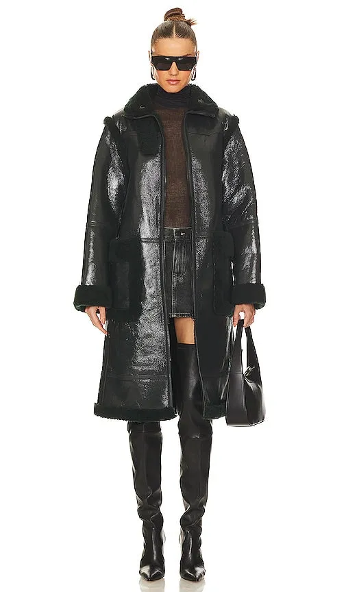 Helmut Lang Shearling Coat in Dark Green
