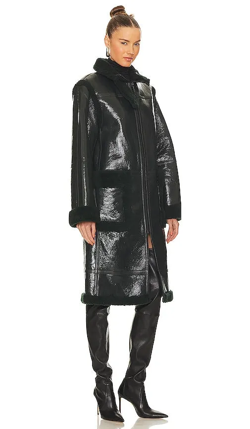 Helmut Lang Shearling Coat in Dark Green