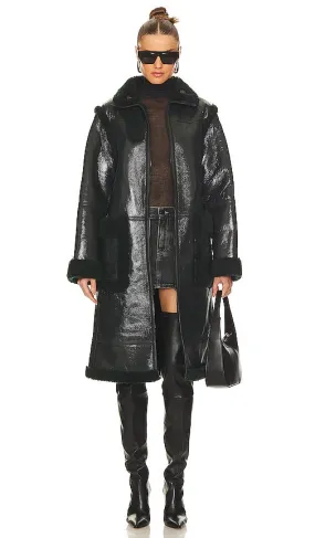 Helmut Lang Shearling Coat in Dark Green