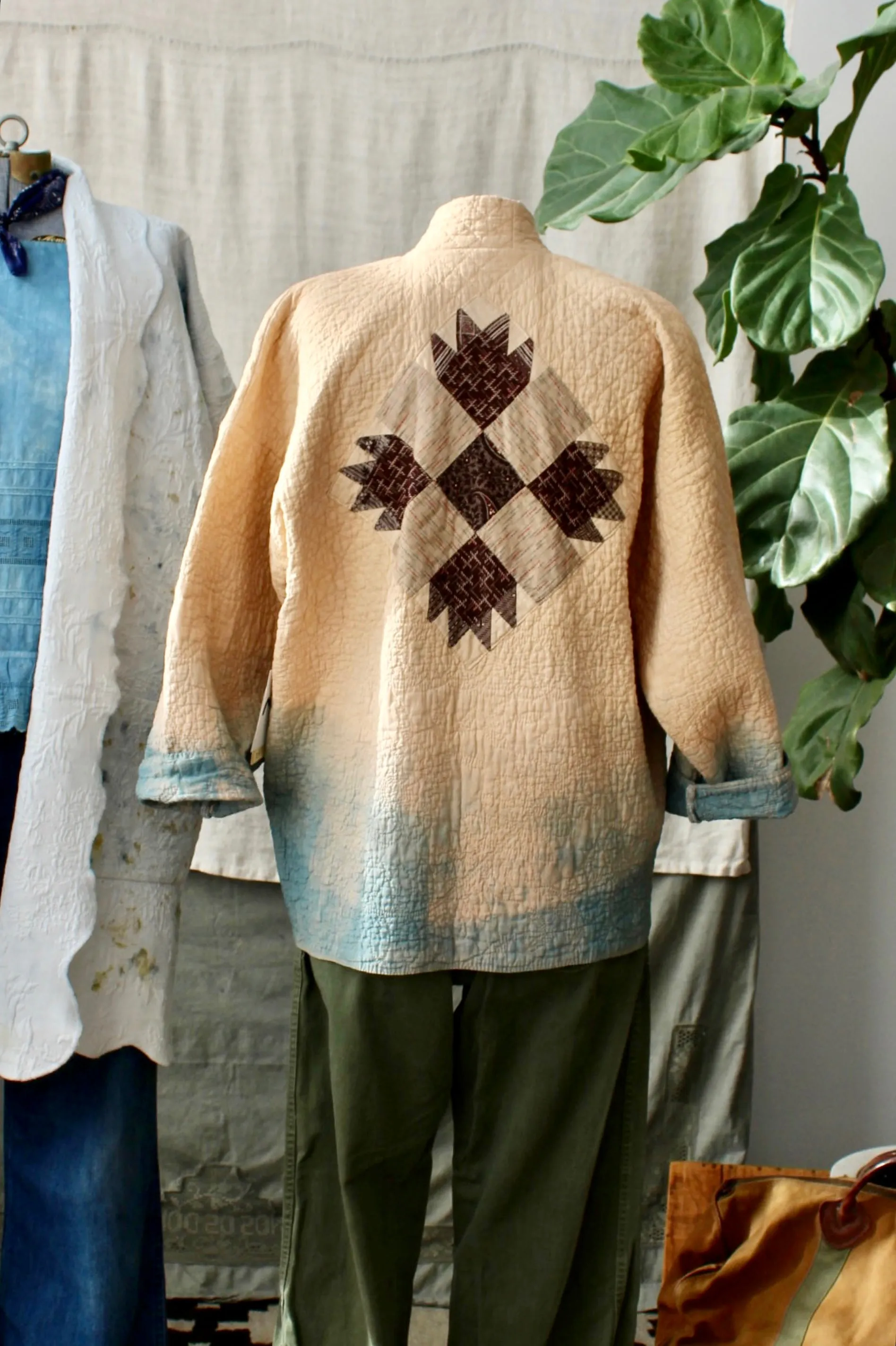 HF164 The Highlands Foundry Indigo Dip Dye Quilt Patch Coat