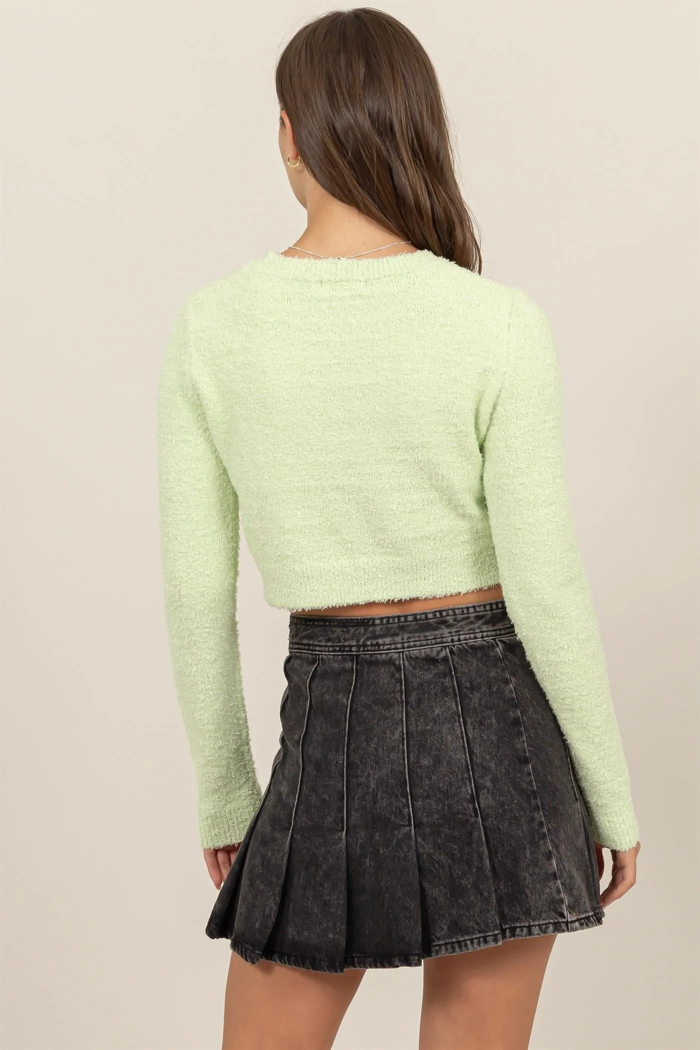 HF24F330-Padded Shoulder Cropped Sweater