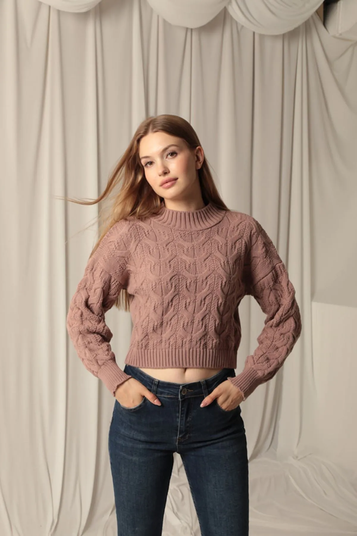 KKT Knitwear Fabric Knit Detailed Women's Rose Sweater - Horsham