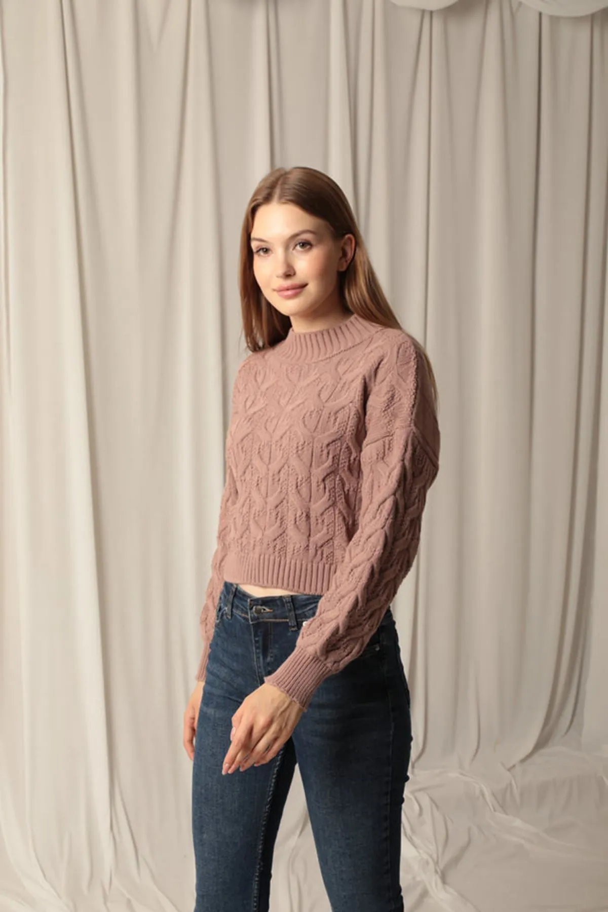 KKT Knitwear Fabric Knit Detailed Women's Rose Sweater - Horsham
