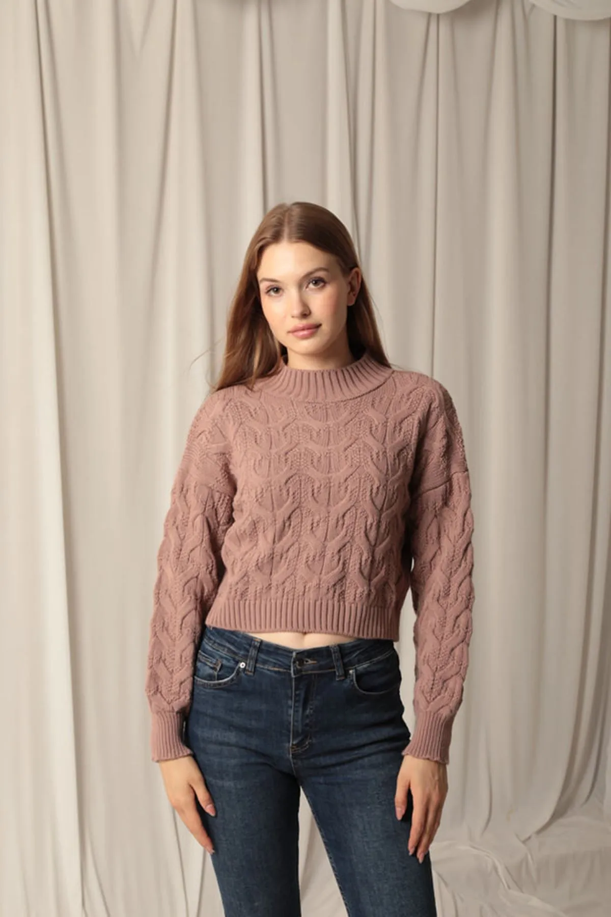 KKT Knitwear Fabric Knit Detailed Women's Rose Sweater - Horsham