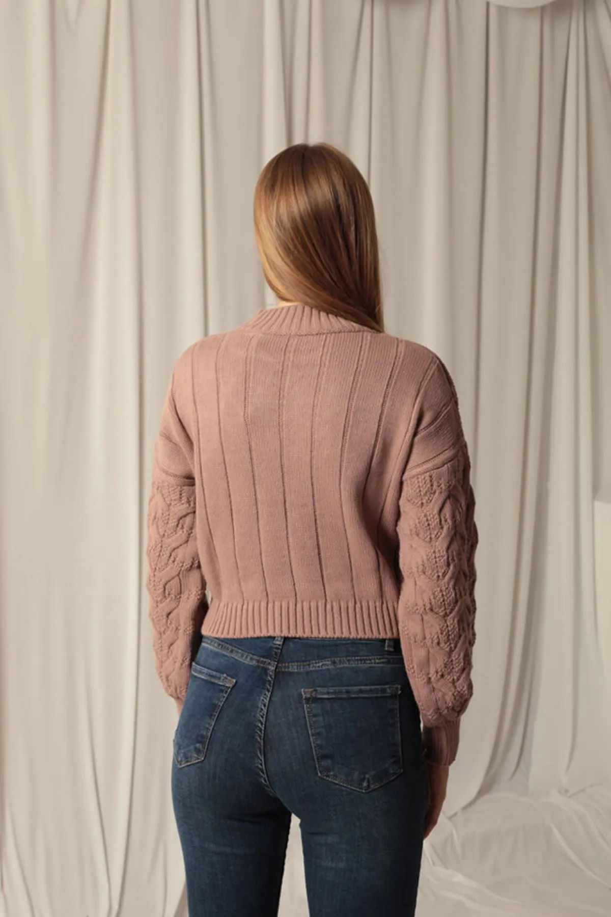 KKT Knitwear Fabric Knit Detailed Women's Rose Sweater - Horsham