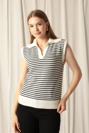 KKT Knitwear Fabric Striped Women's Crop Ecru Sweater - Plymouth