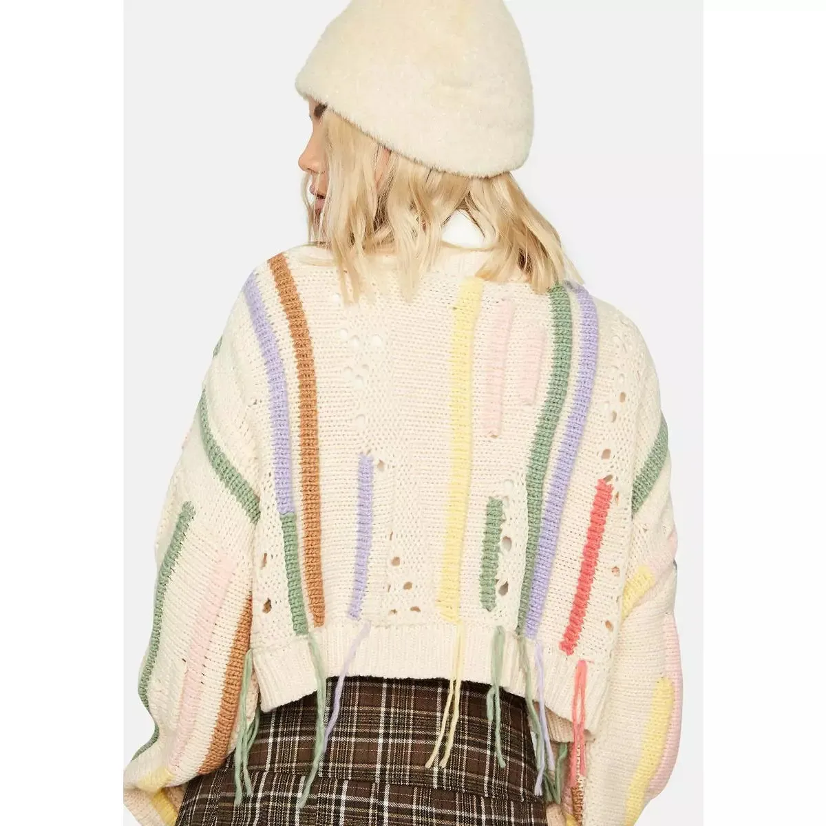 Knitted Tassel Cropped Sweater