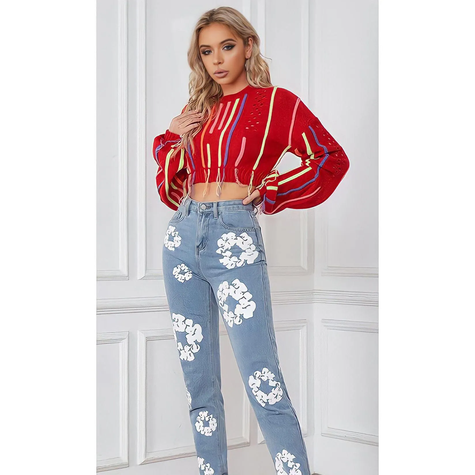 Knitted Tassel Cropped Sweater