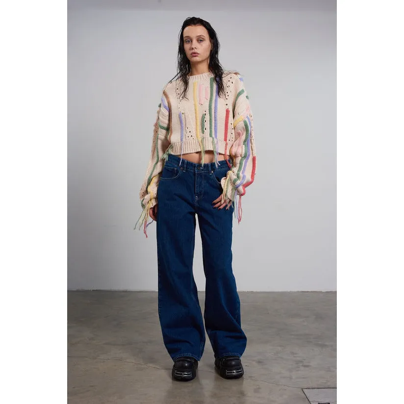 Knitted Tassel Cropped Sweater