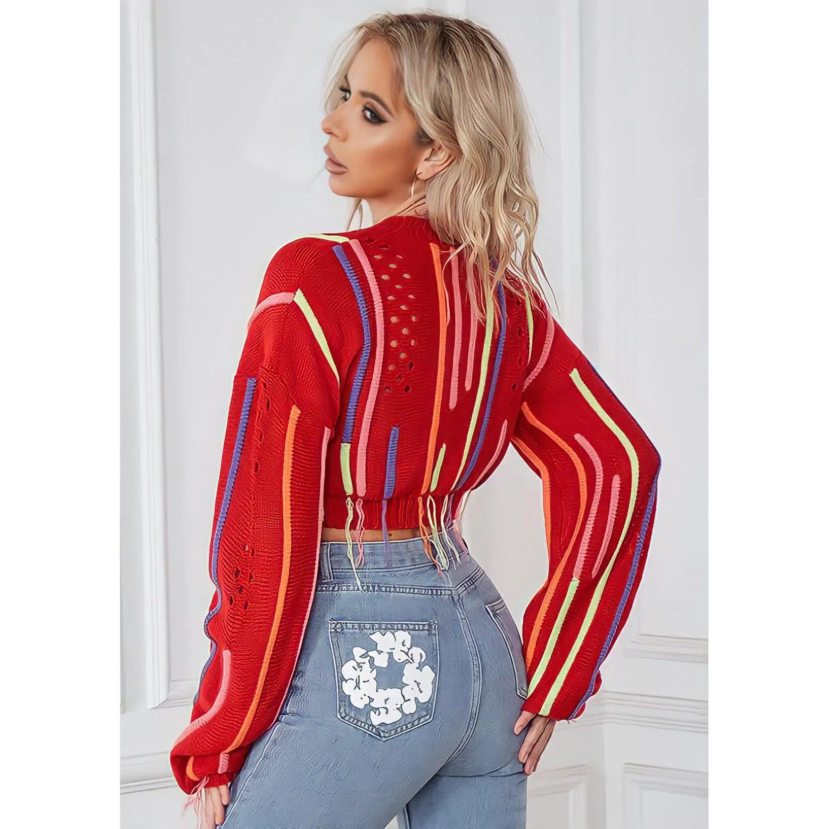 Knitted Tassel Cropped Sweater