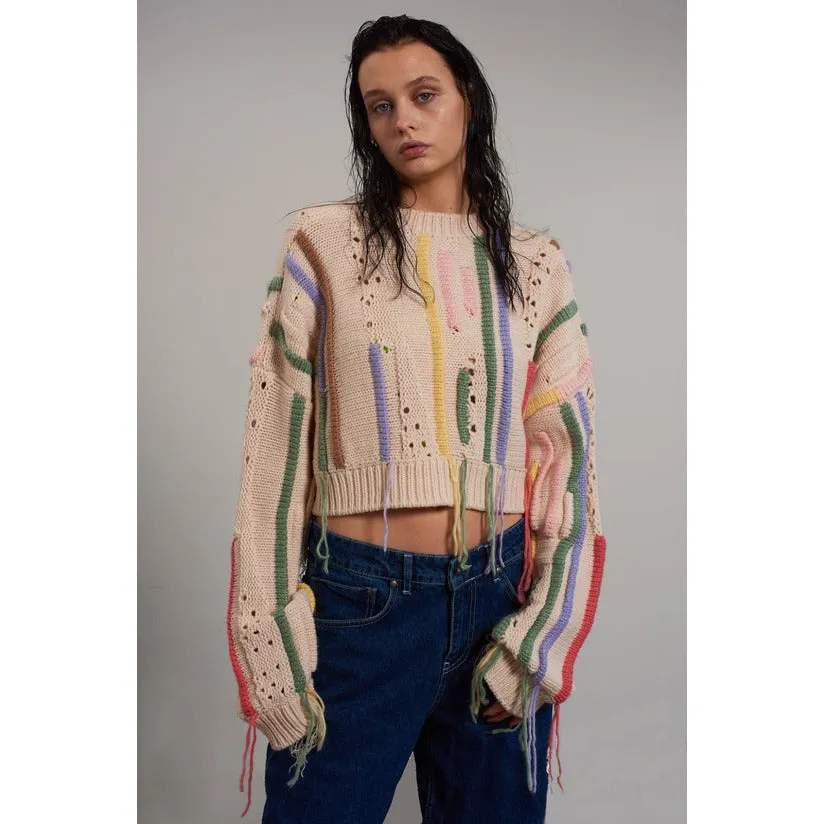 Knitted Tassel Cropped Sweater